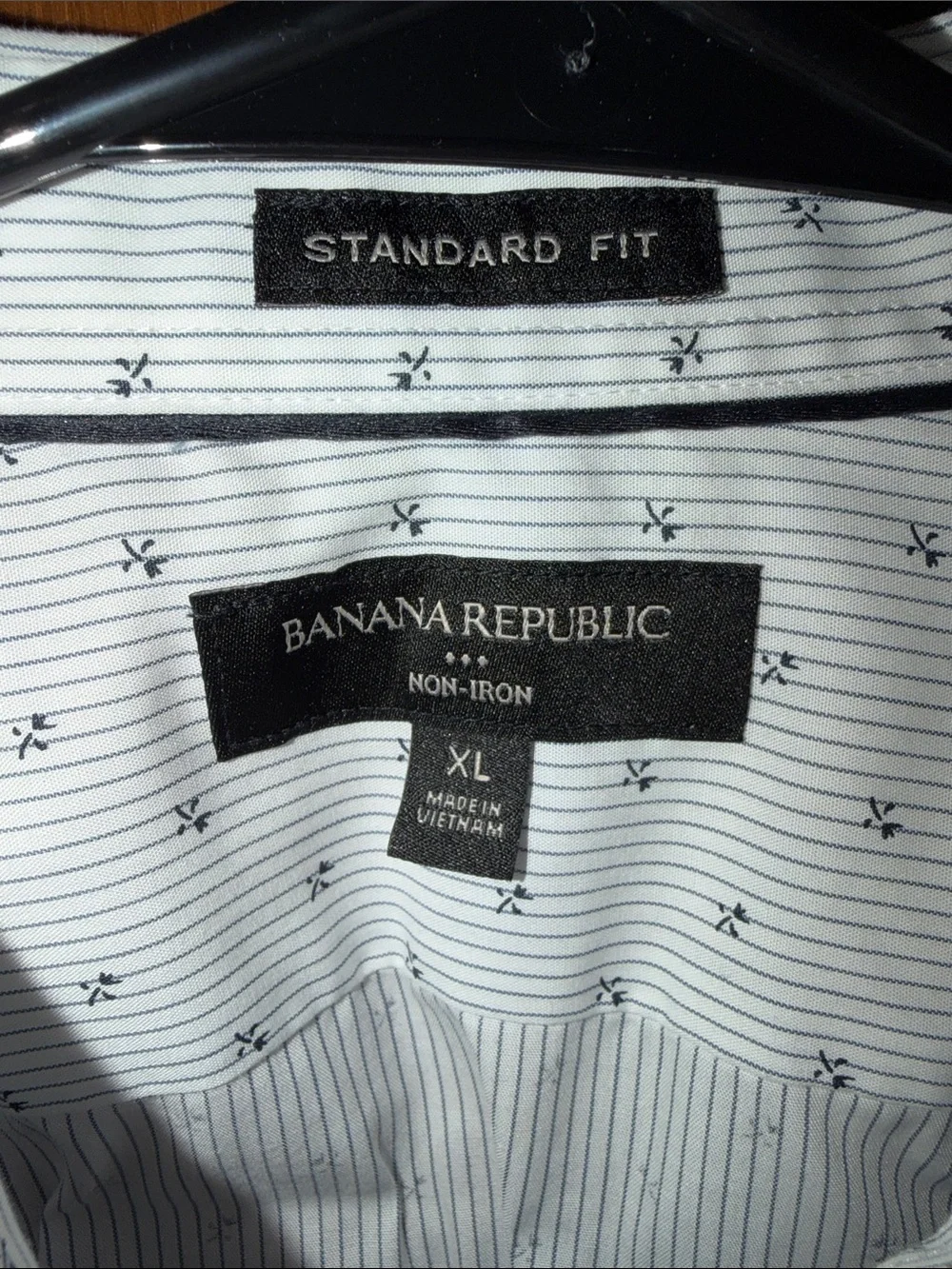 Banana Republic White Dress Shirt with Small Navy Pattern
